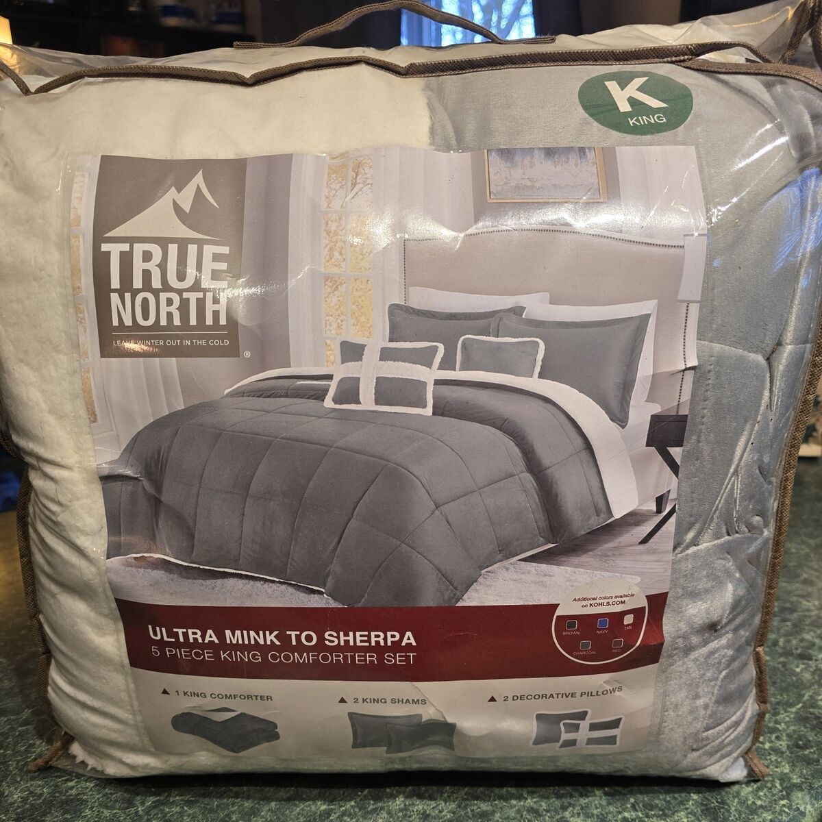 NEW Ultra Mink to Sherpa 5 Piece King Grey Bed Set