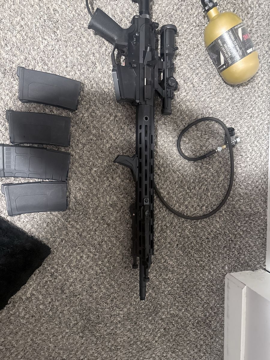 HPA Airsoft Rifle with Scope, and Magazines - Black