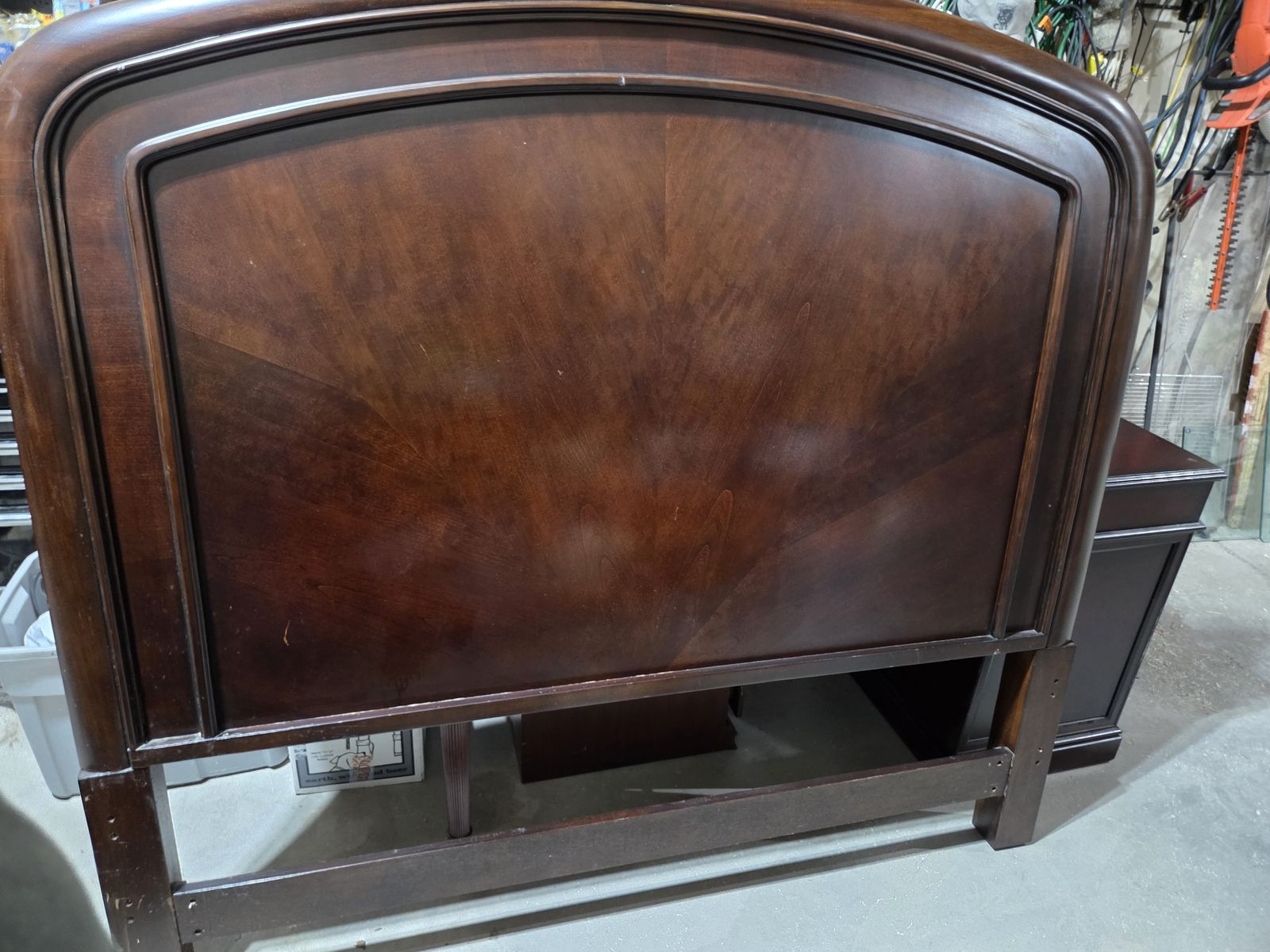 5 Piece Dark Wood Bedroom Furniture Set - Headboard, 2 Dresser, Nightstand, Desk - Good Condition