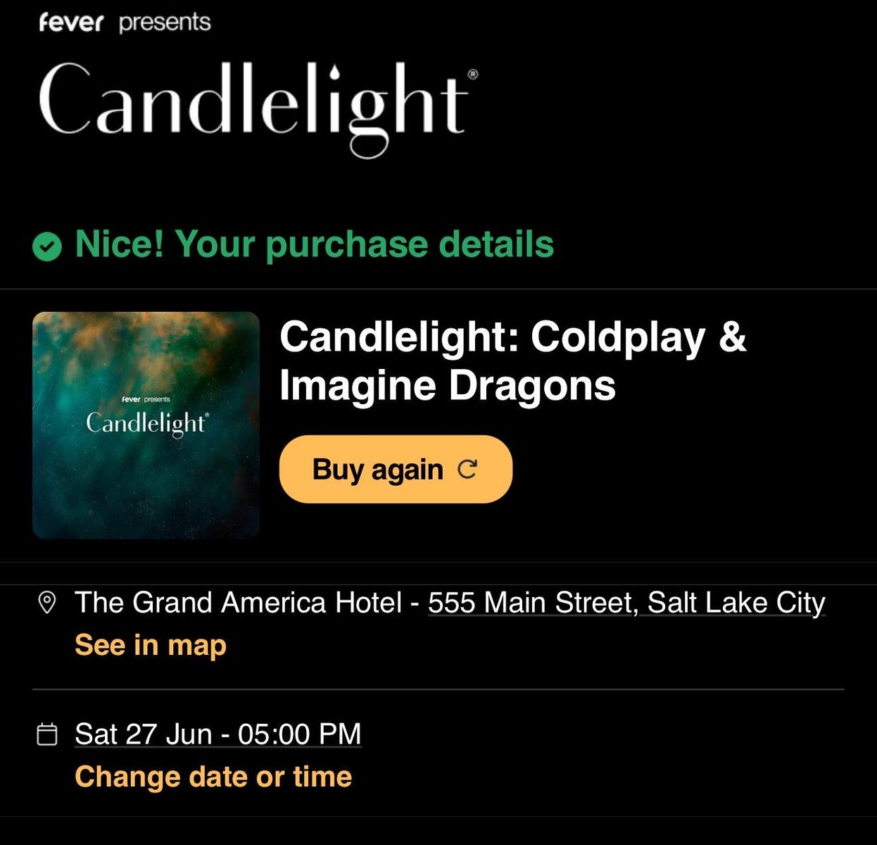 2 Candlelight Cold Play & Imagine Dragons Concert Tickets