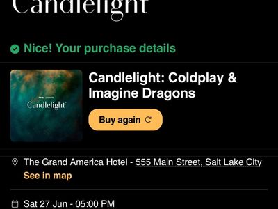 2 Candlelight Cold Play & Imagine Dragons Concert Tickets