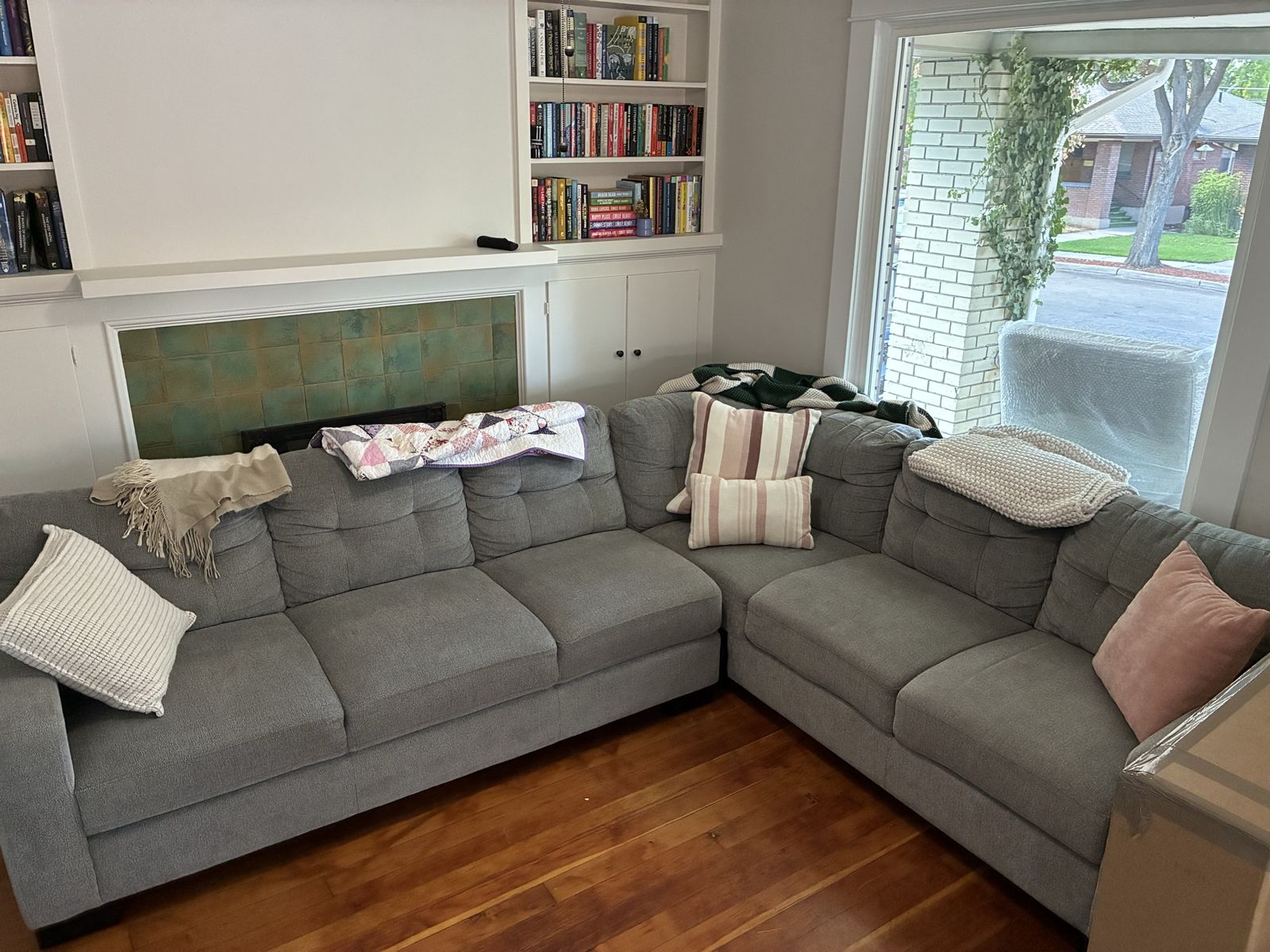 Large Gray Fabric L shape sofa’s 