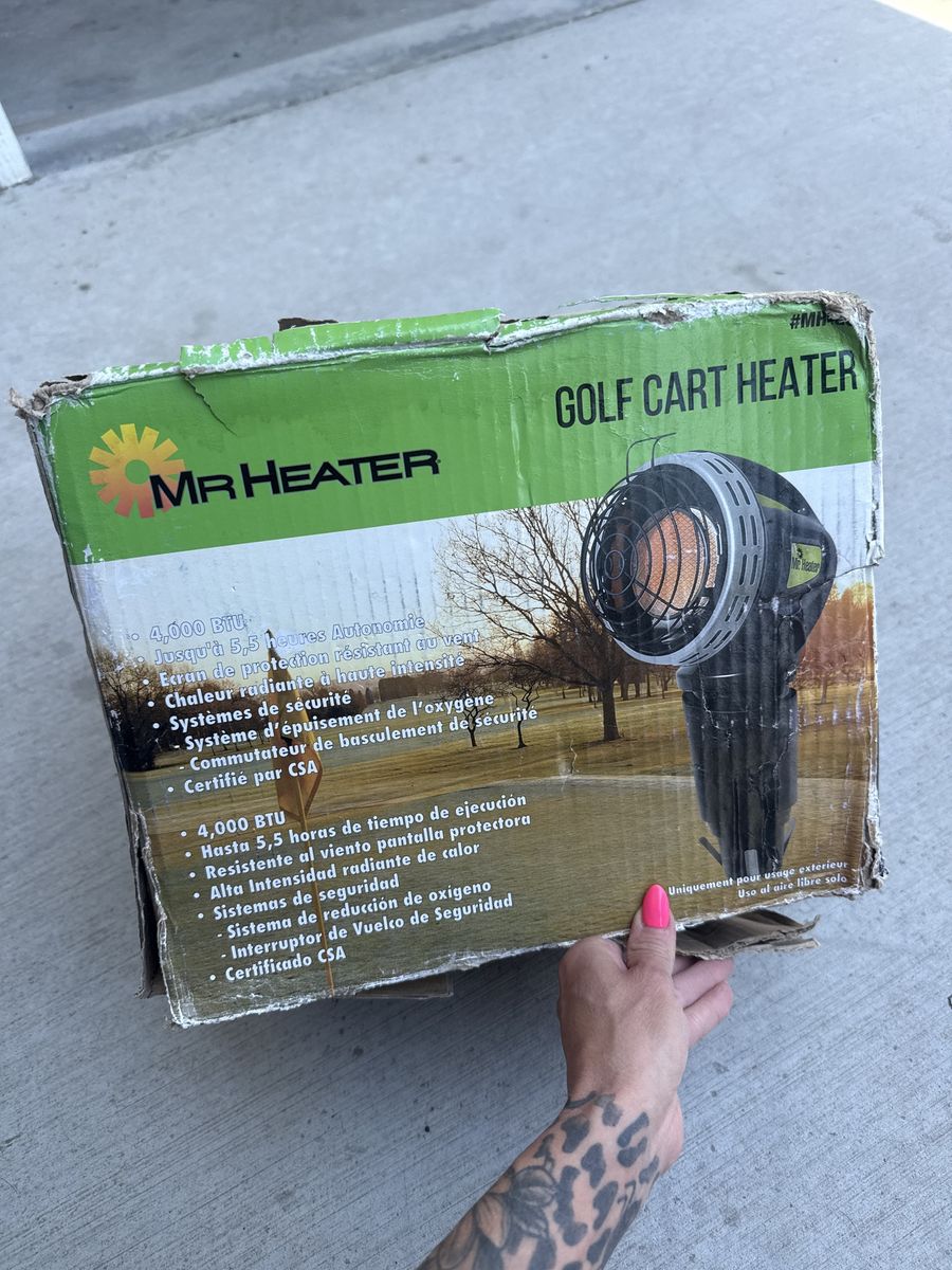 NEW in Box Mr. Heater 4,000 BTU Portable Golf Cart Heater - Wind Resistant, Tip-Over Safety