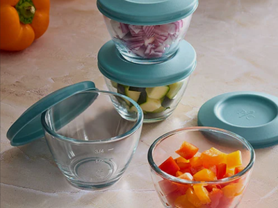 Pampered Chef Prep Bowl Set with Lids Glass Measuring Bowls