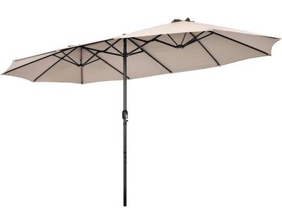 New in Box 15ft Double Sided Beige Patio Umbrella w/ Crank
