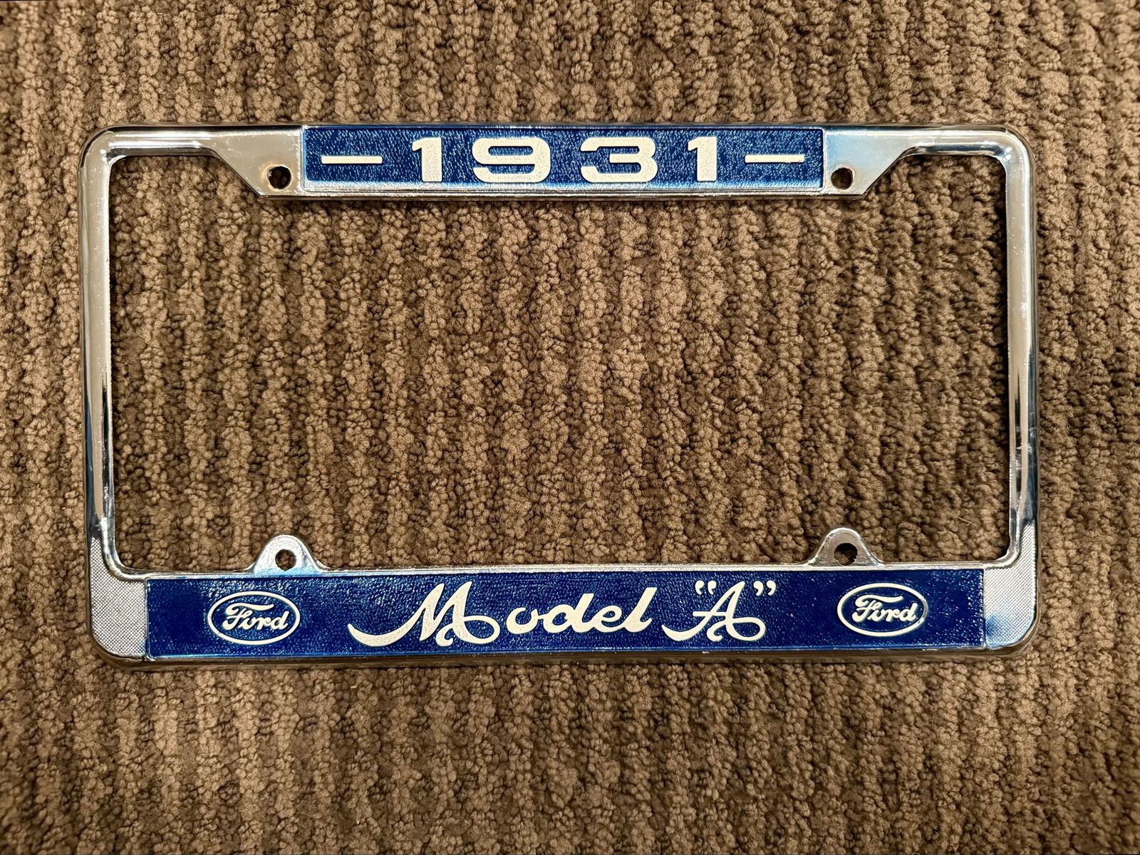 Vintagee 1931 Ford Model A License Plate Frame Chrome Blue