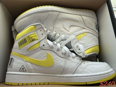 Nike Air Jordan 1 Mid SE 'First Class Flight' White/Yellow Sneakers Men's Size 10