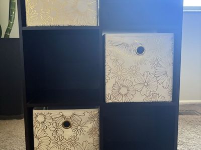 Set of 3 White and Gold Floral Cube Storage Bins Organizers