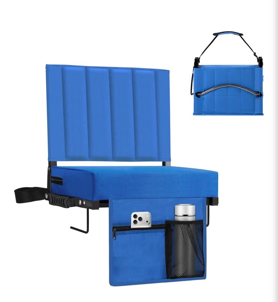 Stadium Seat for Bleachers with Back Support, Portable Bleacher Seat with Wide Comfy Padded Cushion, Metal Hook, Folding Stadium