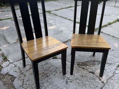 Set of 2 Black Wood Dining Chairs with Natural Wood Seats - Modern Farmhouse Style