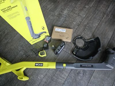Ryobi One+ 18V 10 Inch Cordless String Trimmer and Edger Kit with Charger and Extra Spools