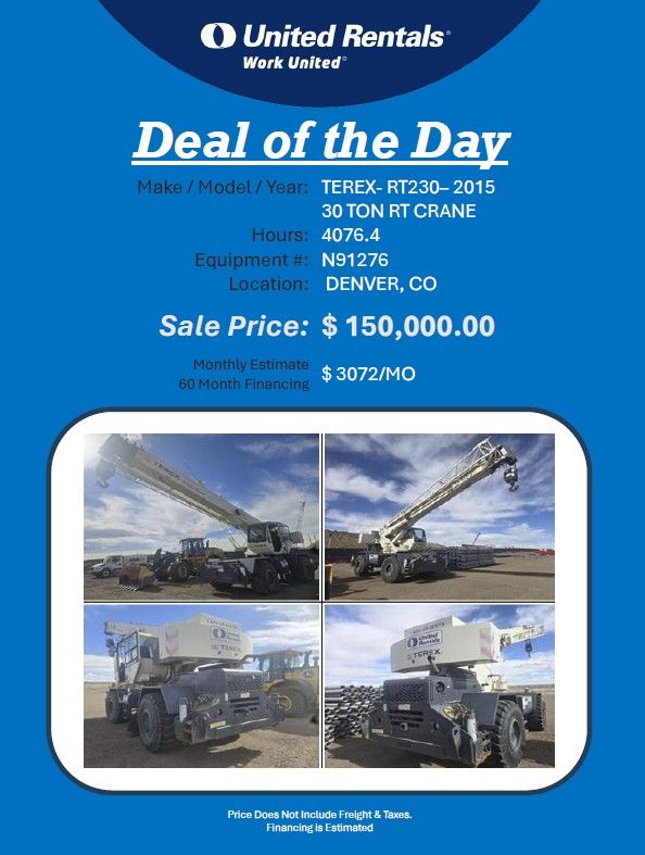 Crane Terex RT230 2015 30 ton RT Crane 4076 hrs 150K Denver CO