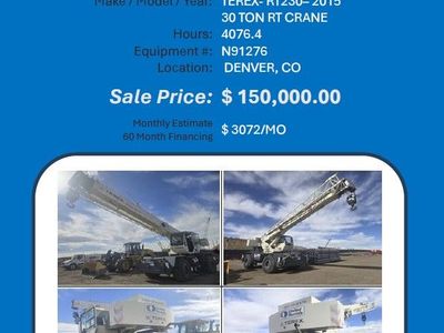 Crane Terex RT230 2015 30 ton RT Crane 4076 hrs 150K Denver CO