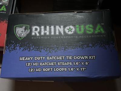 RHINO USA Heavy Duty Ratchet Tie-Down Kit (2-Pack) 1.6"x8' Straps & 17" Soft Loops, 5,000lb Break Strength