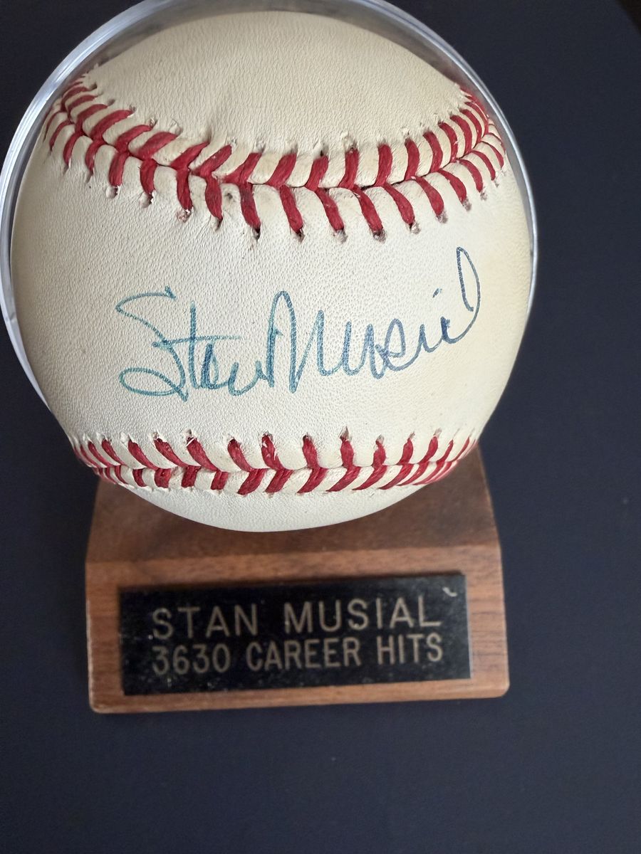 Stan Musial autographed baseball with 20 baseball cards
