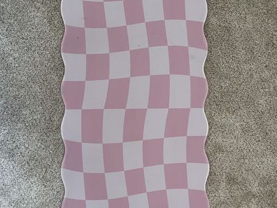 L-SPOUTTO Pink Checkered XXL Desk Mat Scalloped Edge Mouse Pad 35.4" x 15.7"