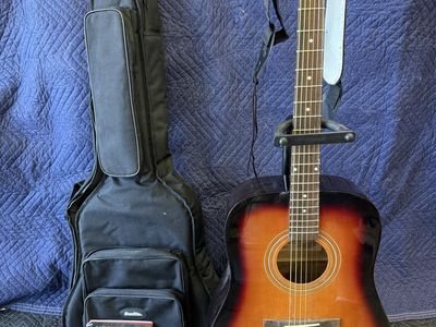 Stagg SW205 VS Handmade Western Guitar Acoustic Guitar Bundle with Case, Book, Strings, Picks, and Stand