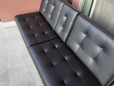 Convertible Black Faux Leather Futon Sofa Bed with Cupholders
