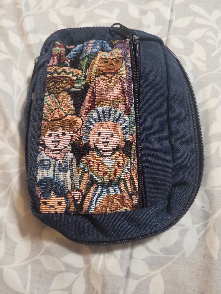 Woven Tapestry Small Zipper Pouch Case Blue Canvas Accent bible bag