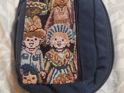 Woven Tapestry Small Zipper Pouch Case Blue Canvas Accent bible bag