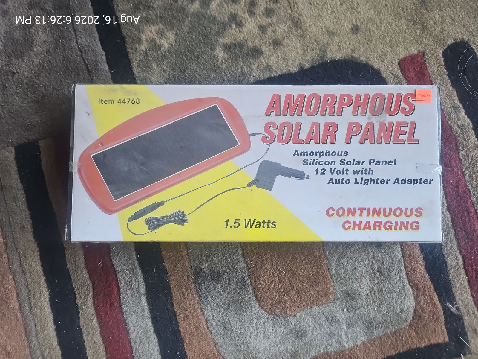 Amorphous Solar Panel 1.5 Watts 12 Volt with Auto Lighter Adapter