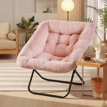 Comfy Adult Faux Fur Folding Chair Square pink