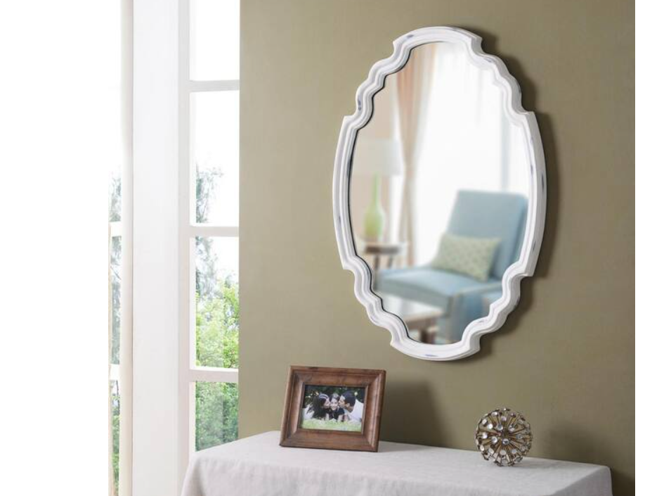 Medium Irregular Antique White Finish Antiqued Mirror (24.5 in. H x 35.5 in. W)