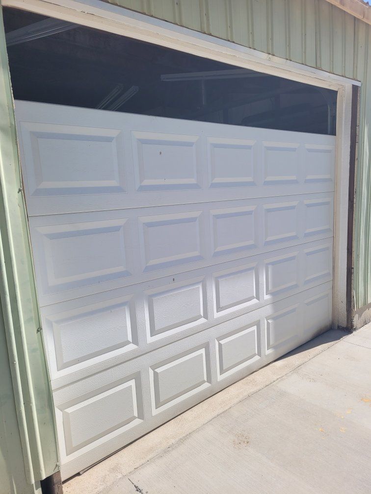 Insulated White Panel Garage Door with Window Section - Complete Set, 10' wide X 8' tall.