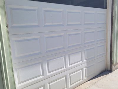 Insulated White Panel Garage Door with Window Section - Complete Set, 10' wide X 8' tall.