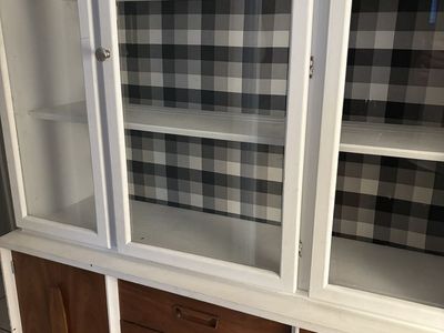 Mid-Century Modern Style White & Wood China Cabinet / Hutch