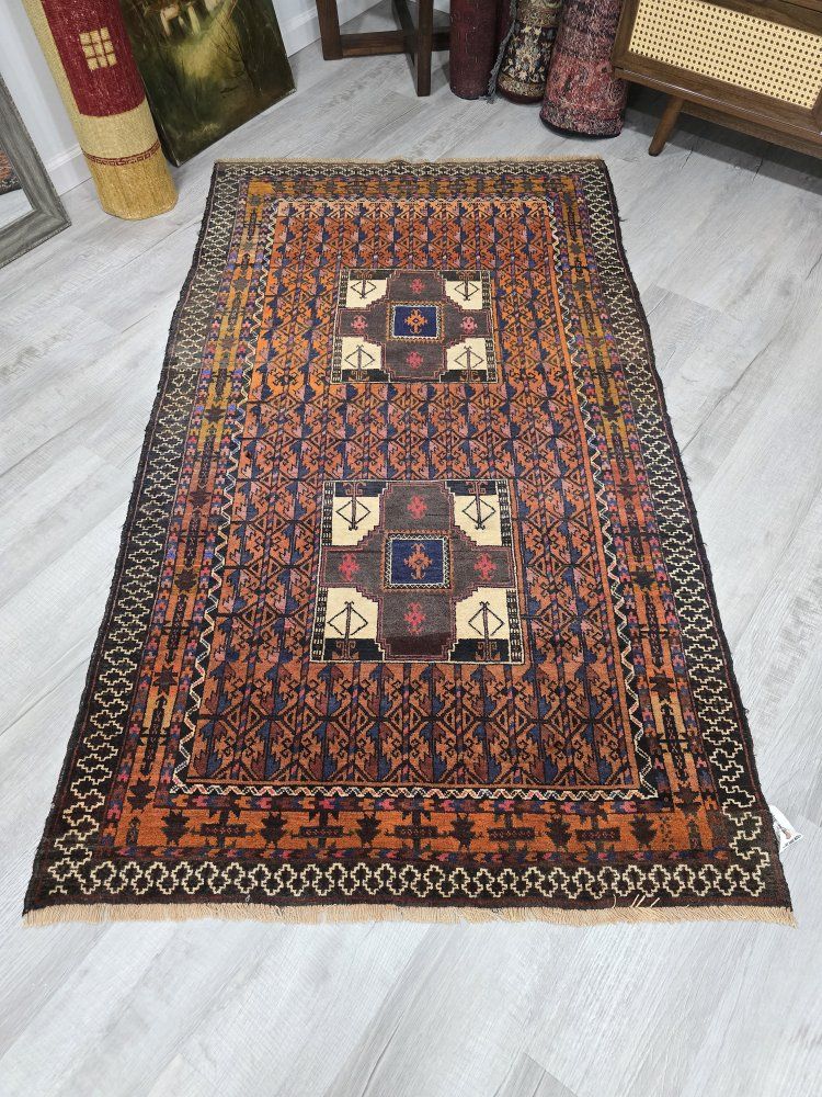 Antique Wool Turkmen Rug, Geometric Design, ~6x4