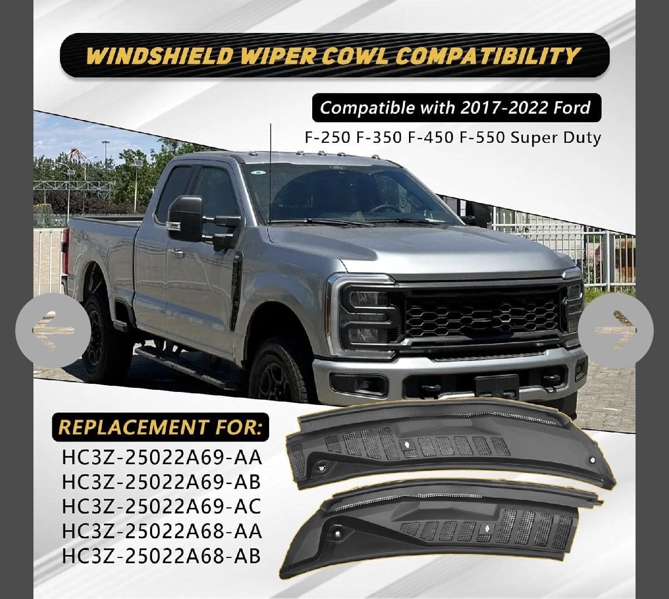 Windshield Wiper Cowl for 2017-2022 Ford F-250 F-350 F-450 F-550 Super Duty, HC3Z-25022A69-AA