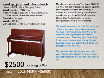 Kawai Upright Acoustic Piano + Bench