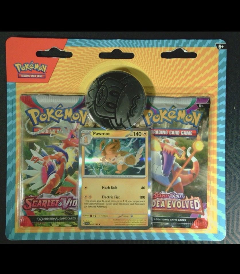 Pokemon TCG Scarlet & Violet Paldea Evolved Blister Pack Pawmot Foil Card & Coin