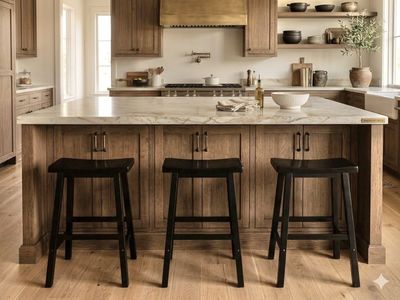 Set of 3 Black Solid Wood Saddle Barstools (29" Bar Height)