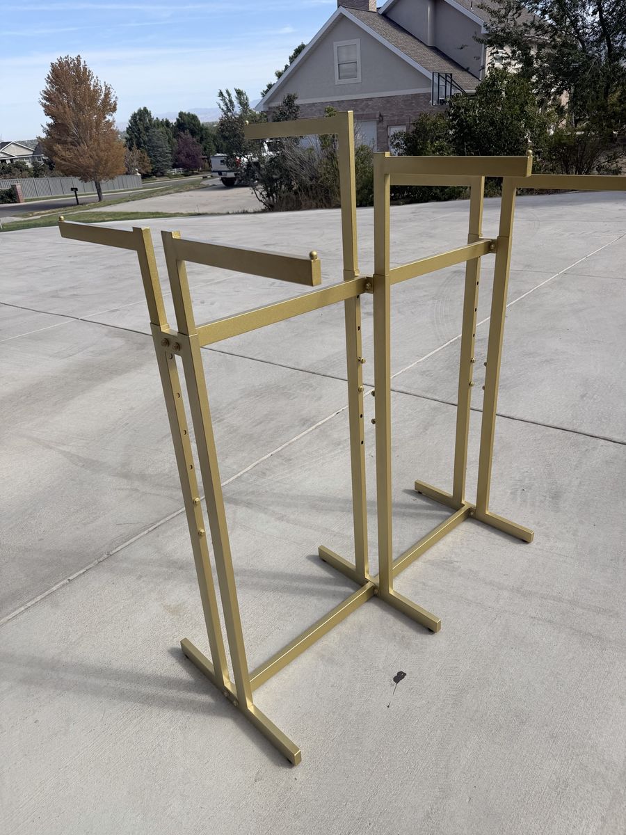 Gold Metal Retail Clothing Rack Double Sided Display Stand