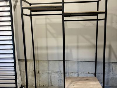 Industrial Style Open Wardrobe Garment Rack with Shelves, Wood & Metal Closet Organizer