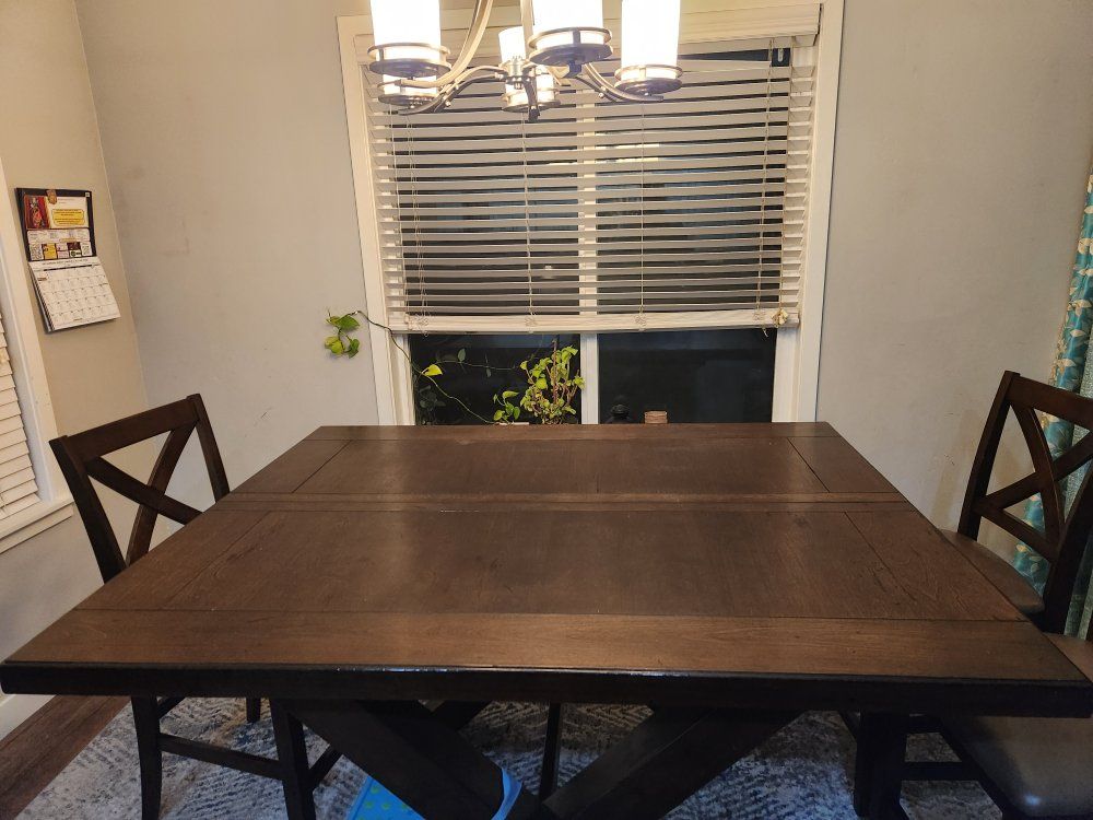 Rustic Wood Dining Table with Two Extension Leaves, Seats 6-8