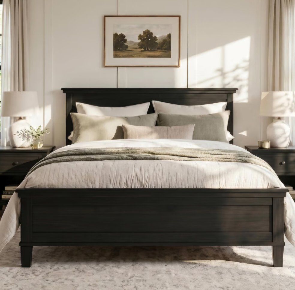 Merax King Size Wood Bed Frame with Headboard, Mid-Century Modern Platform Bed, Farmhouse Style Bed with Under-Bed Storage