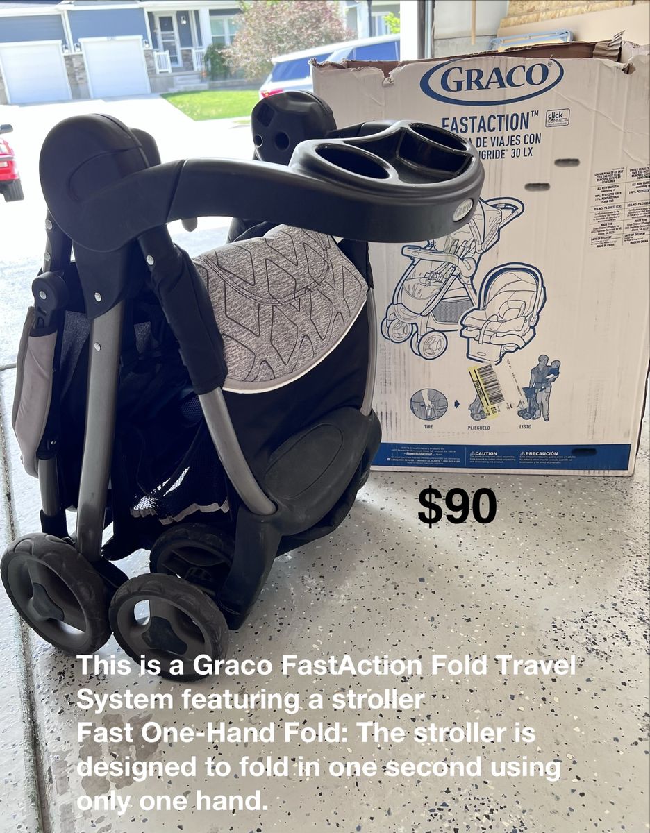 Graco FastAction Fold Travel System Stroller - One-Hand Fold, Parent Tray - Excellent Condition