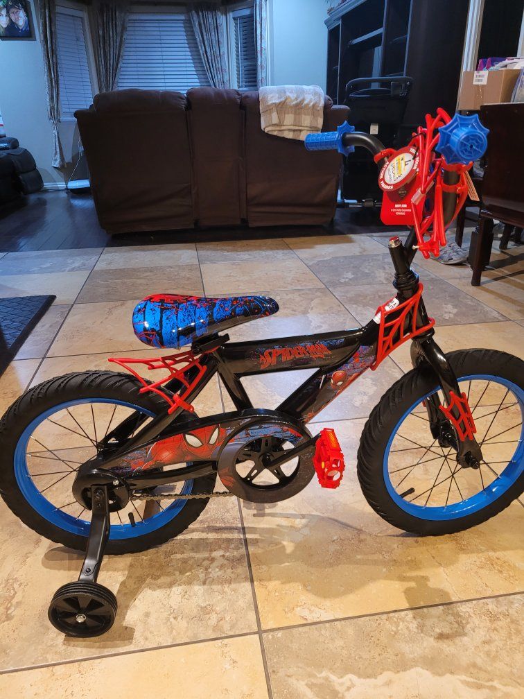 Huffy Marvel Spider-Man 16-inch Kids' Bike with Training Wheels & Spider-Man Action Figure Decals