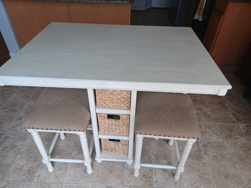 Ashley Furniture Robbinsdale 5-Piece White Wood Counter Height Dining Set w/ Storage & 4 Stools
