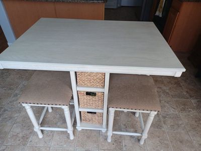Ashley Furniture Robbinsdale 5-Piece White Wood Counter Height Dining Set w/ Storage & 4 Stools