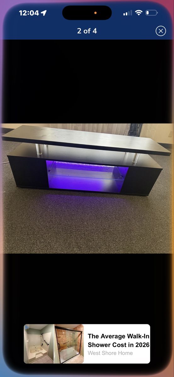 Modern Black TV Stand with LED Lighting and Glass Shelf