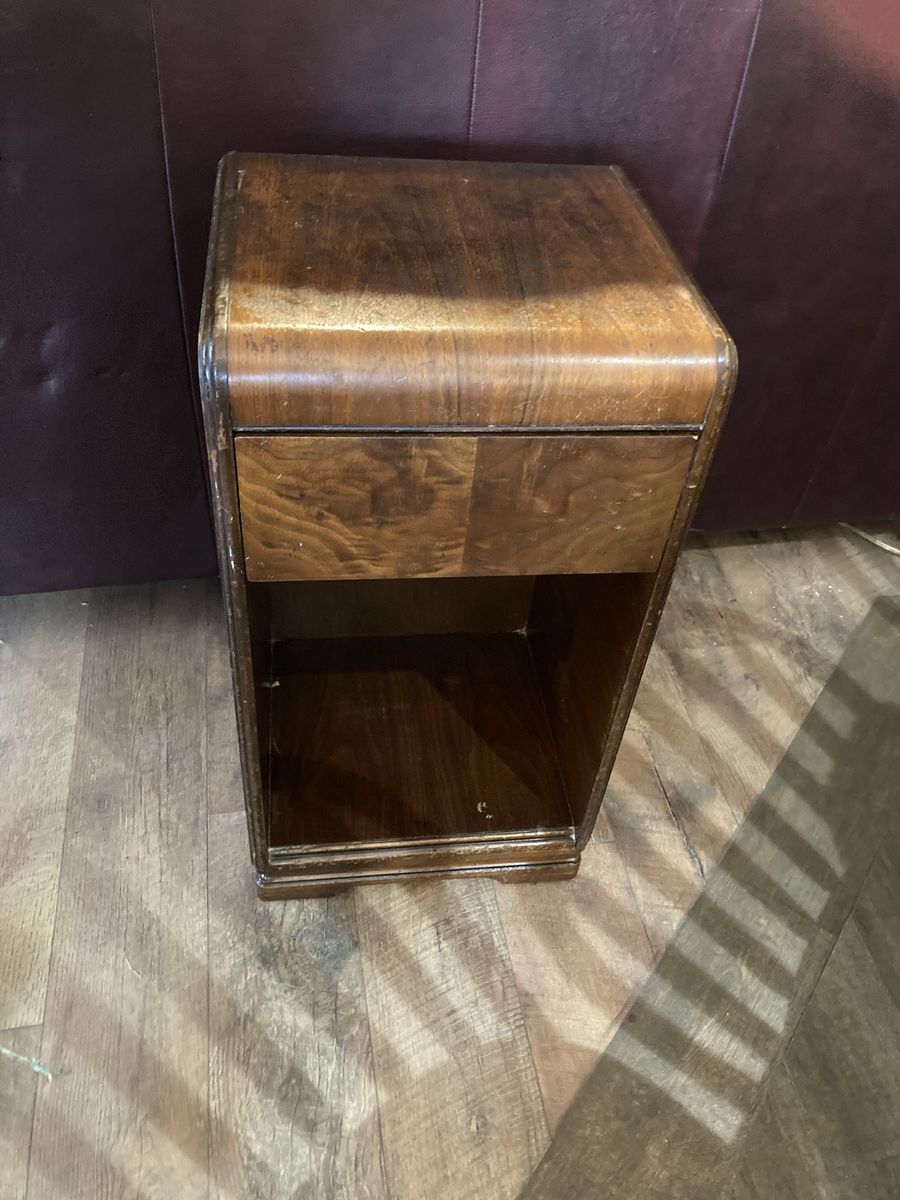 Vintage Waterfall Wood Nightstand with Drawer and Open Shelf