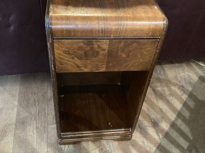 Vintage Waterfall Wood Nightstand with Drawer and Open Shelf
