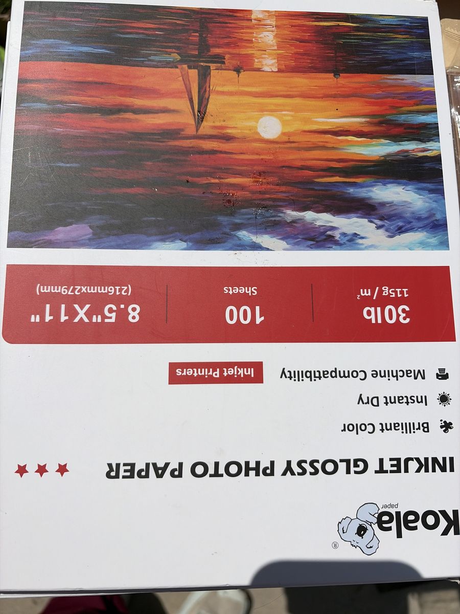 Koala Inkjet Glossy Photo Paper 8.5" x 11" 100 Sheets 30lb (115g/m²) Instant Dry