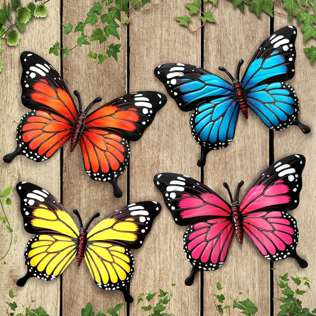 4 Pack Metal Butterfly Decorations, 6.7 in Butterfly Wall Art Sculpture Hanging Decor, Metal Butterflies Outdoor Decor