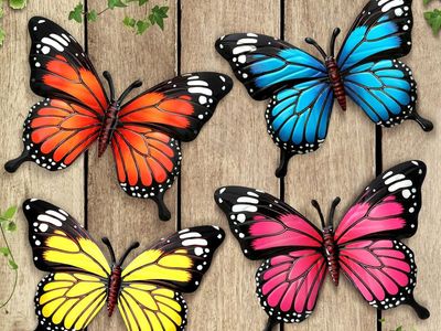 4 Pack Metal Butterfly Decorations, 6.7 in Butterfly Wall Art Sculpture Hanging Decor, Metal Butterflies Outdoor Decor