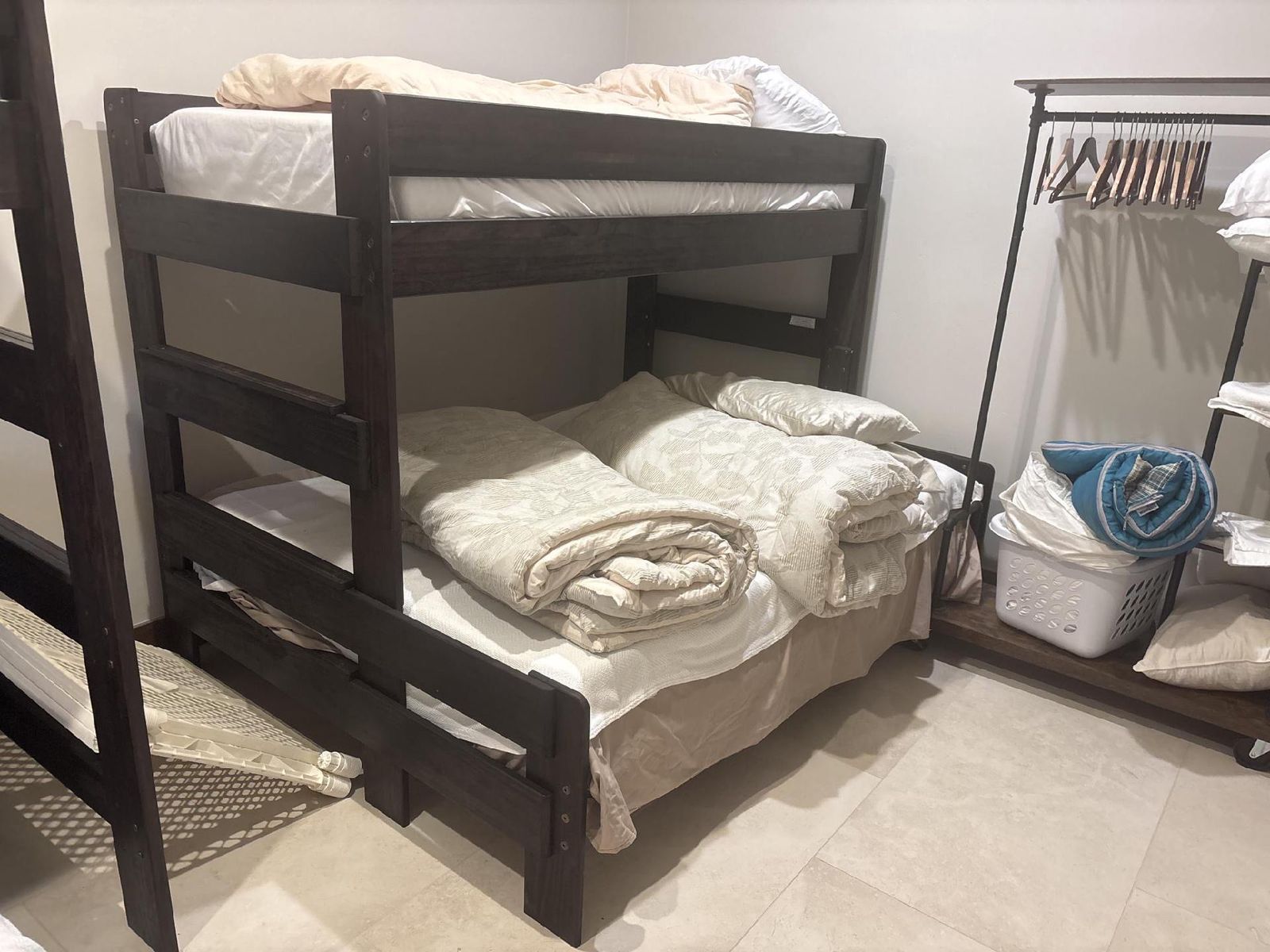 Wooden Twin over Queen Bunk Bed Frame with Queen Mattress